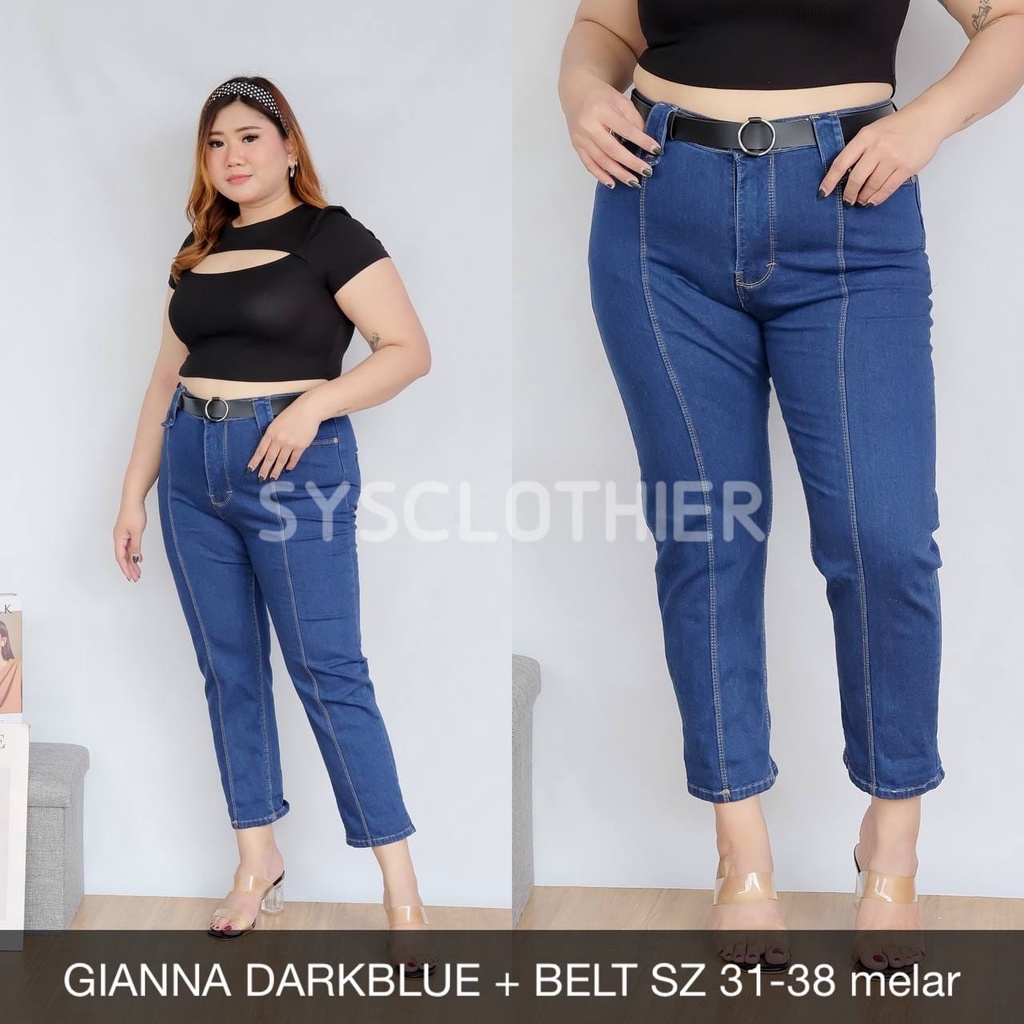 CELANA JEANS WANITA GIANNA DARKBLUE + BELT