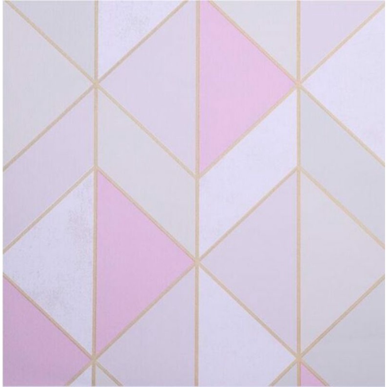 Menjual wallpaper.sticker dinding warna dasar pink putih motif segitiga segetiga