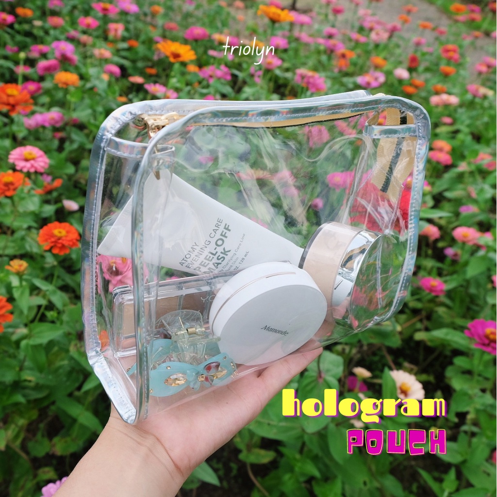 Pouch Transparan hologram ( make up, tempat pensil , brush)