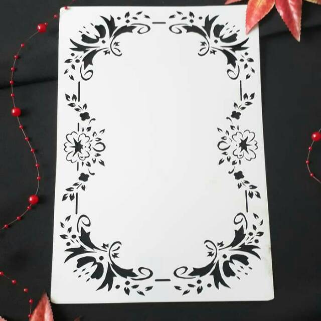Stencil Flower Frame Bunga Cantik Stensil Cetakan Lukis Cake Craft