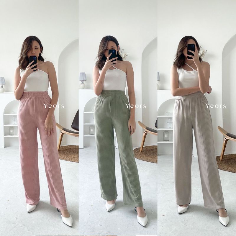 Celana Murah Berkualitas Kulot Knit Premium || Long Cullaote Meera Pants || Korean Loose Pants Trousers Wanita