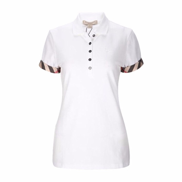 Burberry white check trim stretch cotton women polo tee shirt Original