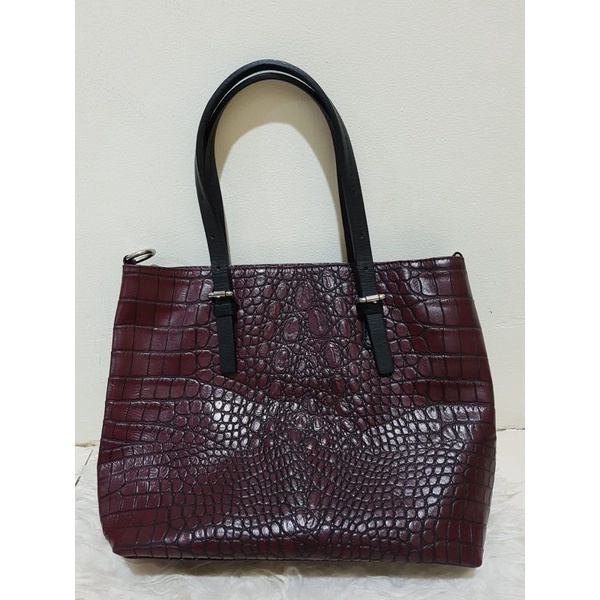 Tas Borse in Pelle kulit motif croco coklat maroon (Preloved)