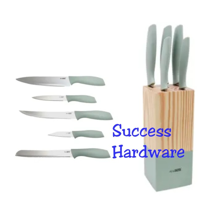 KRISCHEF SET PISAU DAPUR 5PCS TURQUOISE/KNIFE BLOCK SET TURQUOISE 5 PC