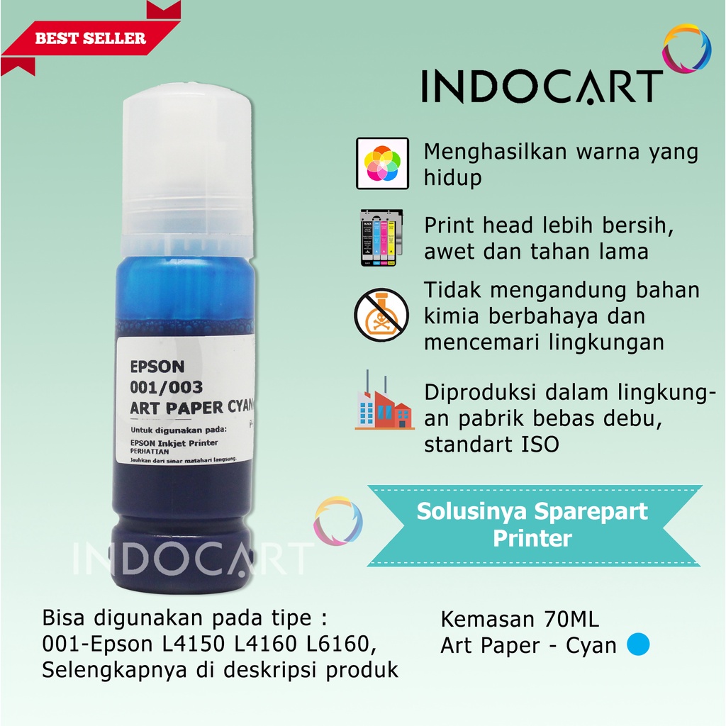 IndoCart Tinta Premium Refill Printer Epson 001 003 Art Paper Ink-70ml