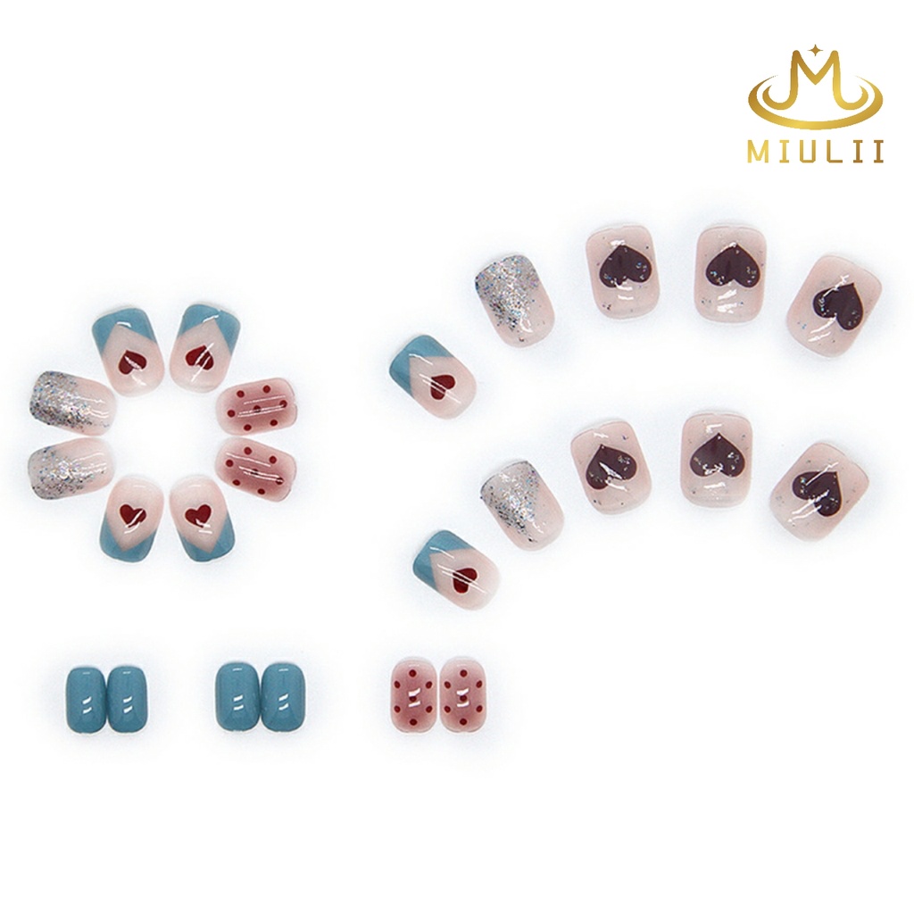 MIULII / KUKU PALSU  A0460  / 24PCS / 3D / NAIL ART / PREMIUM / CUTE / BIRU / FREE LEM JELLY / KUTEK