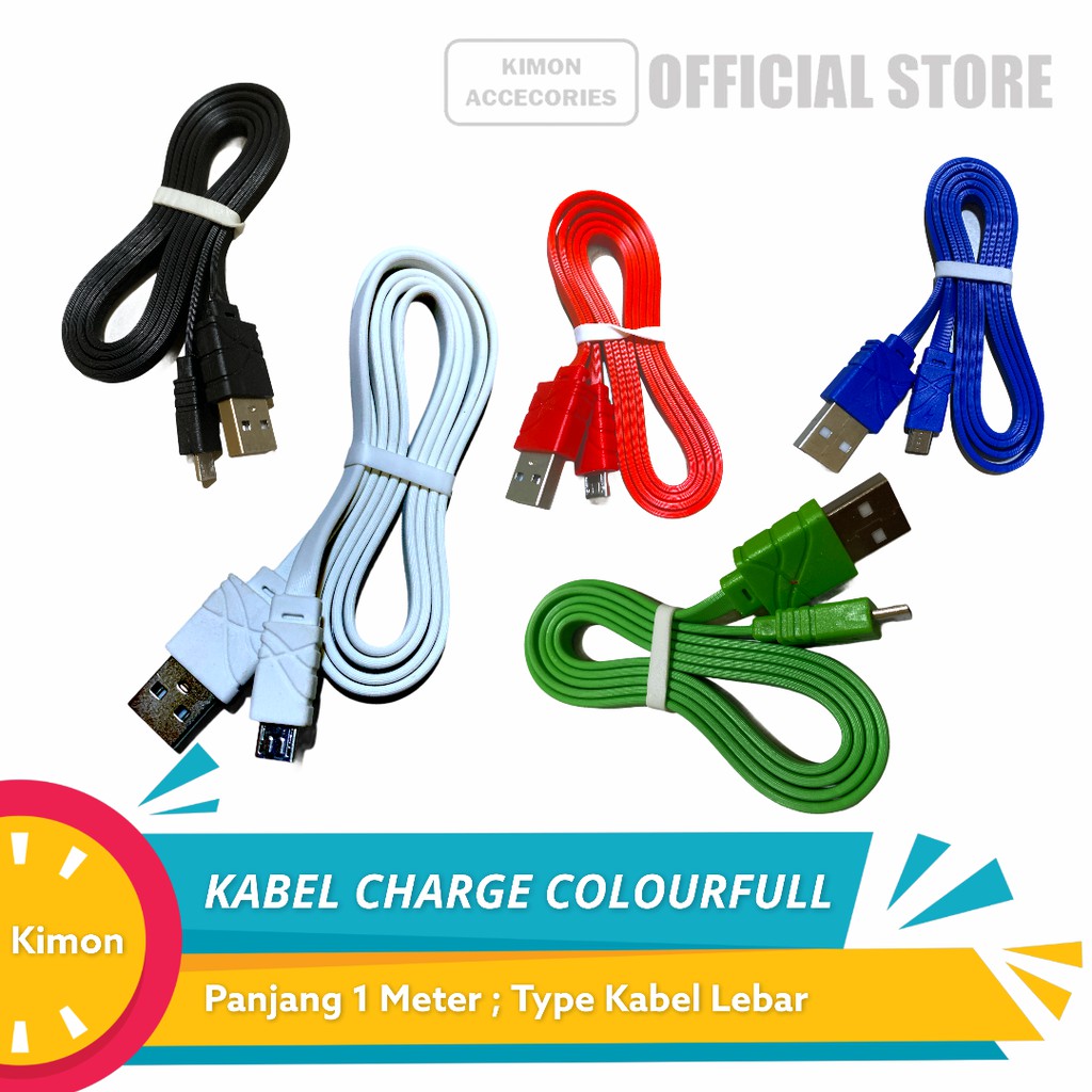 KABEL WARNA CASAN HP 1M KABEL LEBAR CHARGE HANDPHONE MICROUSB WARNA