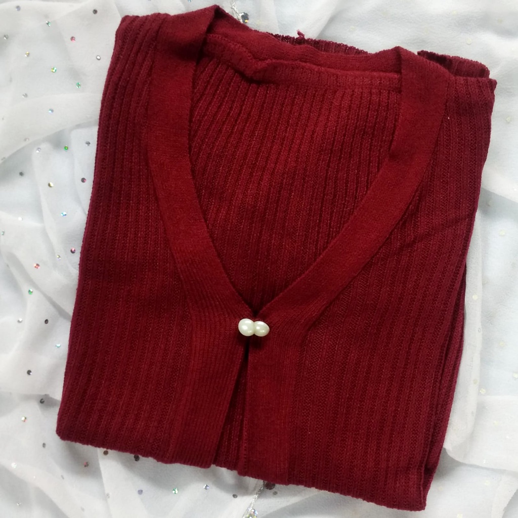 Cardigan rajut kancing mutiara RENAIRA 01-maroon