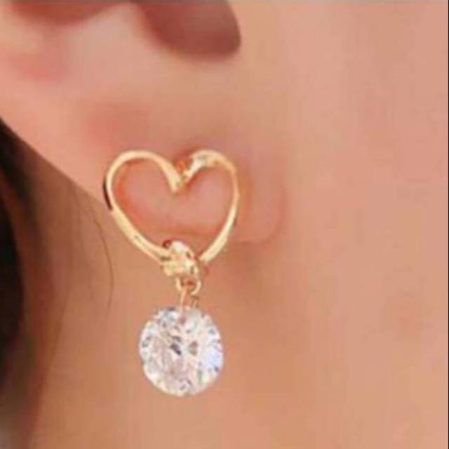 Anting hati - Anting Love bandul - anting korea - anting tusuk