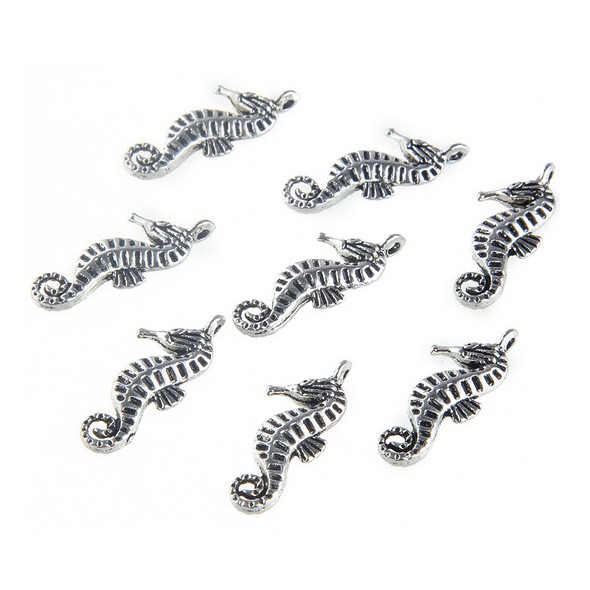 10pcs Charms Liontin Bentuk Kuda Laut Lapis Silver Antik Handmade Ukuran 22x9mm