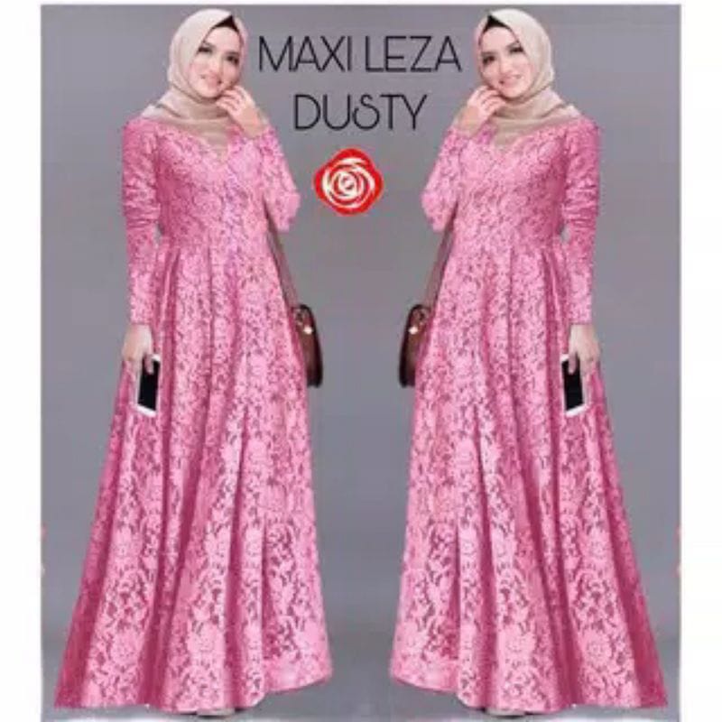 BJ - Maxi LEZA Wanita Full Brukan Lapis Furing - Size M L XL XXL - Gamis Dress Pesta Kondangan. - Fashion Muslim