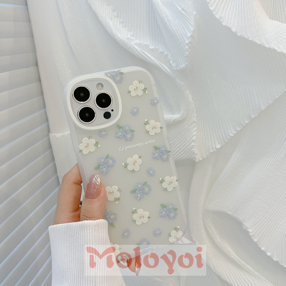 Soft Case TPU Transparan Motif Bunga Biru Putih Untuk IPhone 12 11 13 Pro MAX 7 8 Plus XR X XS MAX SE 2020