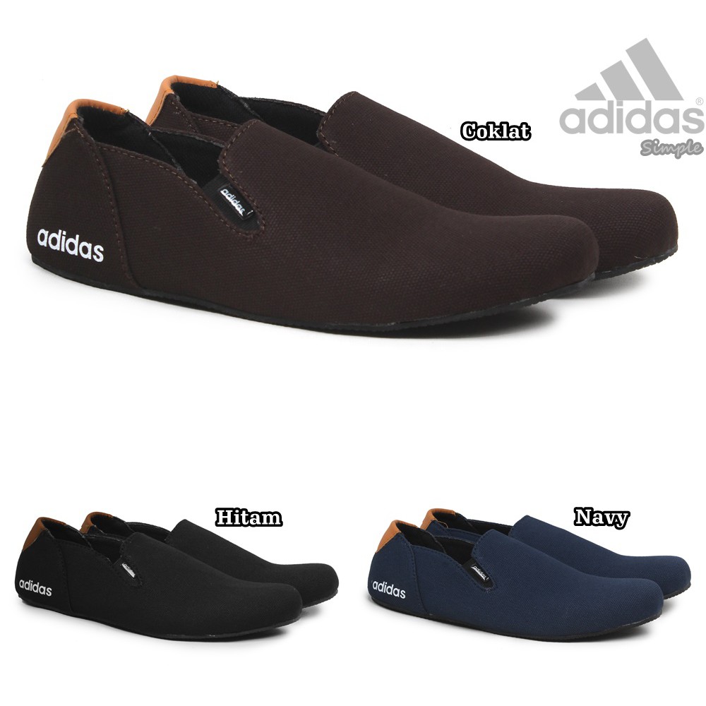 Sepatu Selop Casual Santai Pria Adidas Simple Kanvas / Spatu Murah Keren Slip On Cowok Kekinian