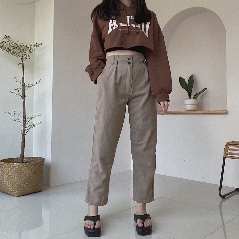 1KG MUAT 4PCS | CELANA LINEN HIGHWAIST ANGEL DOUBLE BUTTON KELLY KOREAN STYLE FASHION GROSIR MURAH WANITA TERBEST SELLER
