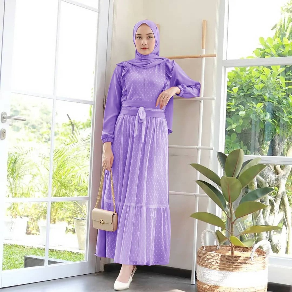 GAMIS WANITA TERBARU AMOR DRESS MC WOLLYCRAPE MIX TILE DOT LD 100 cm PB 138 cm RESLETING DEPAN / BUSUI GAMIS WANITA TERBARU 2023 KEKINIAN / DRESS WANITA JUMBO / MAXY DRESS WANITA KOREAN STYLE