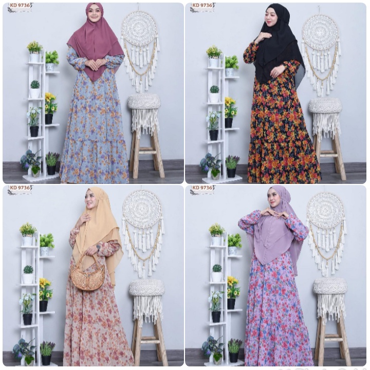 GAMIS SYAR'I AKILLA MOTIF BUNGA+ HIJAB