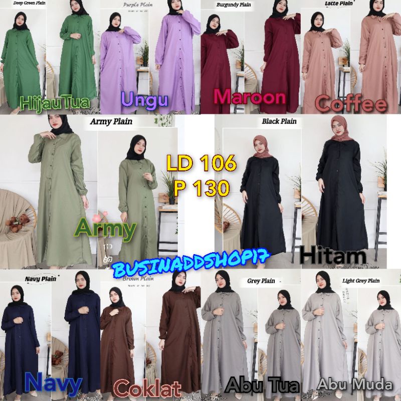 Gamis Dress Panjang Plain Polos Full Kancing