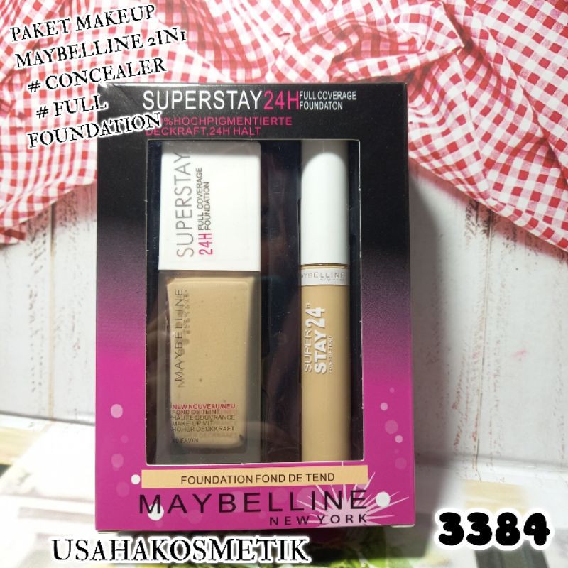 TERMURAH MAKE-UP SET MAYBELLINE 2IN1  FOUNDATION MATTE PORELESS + CONCEALER NO.3302 | 3384