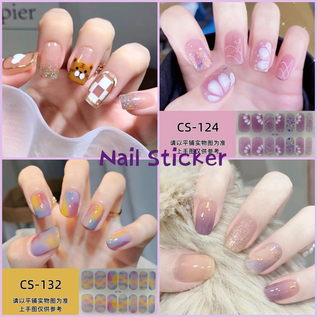 14pcs / Set Stiker Kuku Motif Kartun Warna Gradasi Anti Air / Racun Untuk Nail Art / Manicure DIY