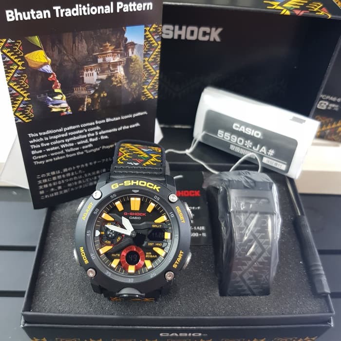 Jam Tangan Pria Casio G-Shock GA-2000BT-1A Bhutan Textile Traditional Pattern Original