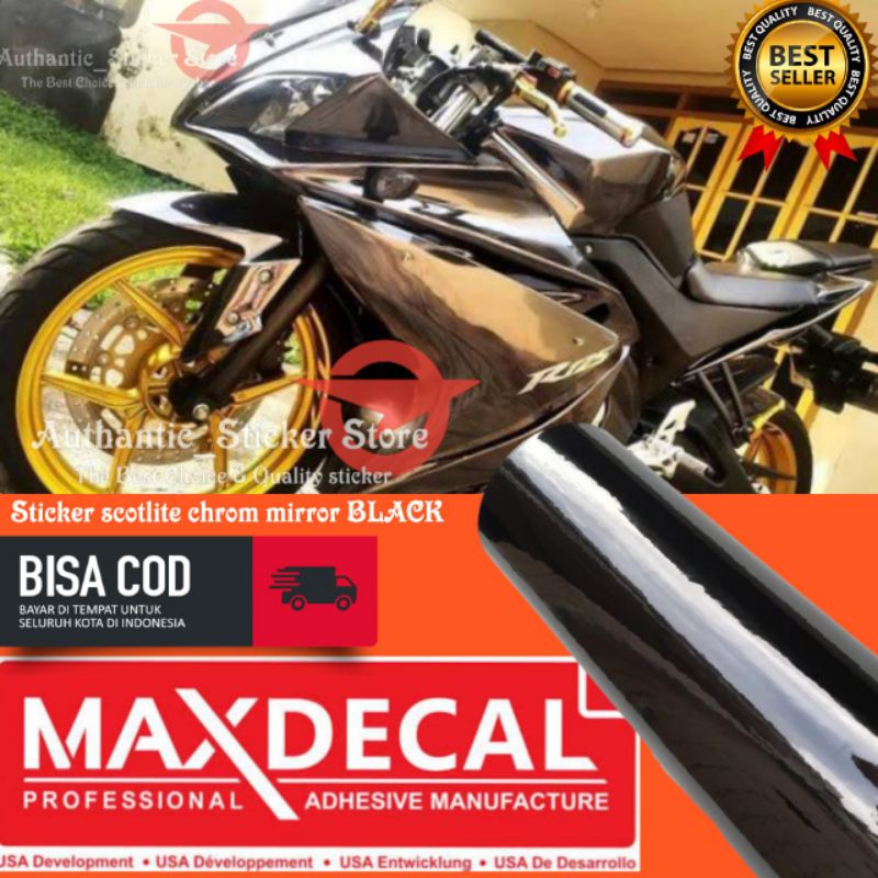 Stiker skotlet metalik krom mirror hitam merk maxdecal scotlite motor mobil mengkilap
