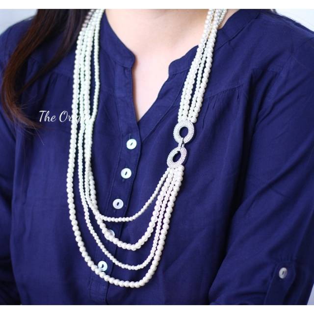 Kalung Mutiara Susun Panjang Fashion Hijab Aksesoris