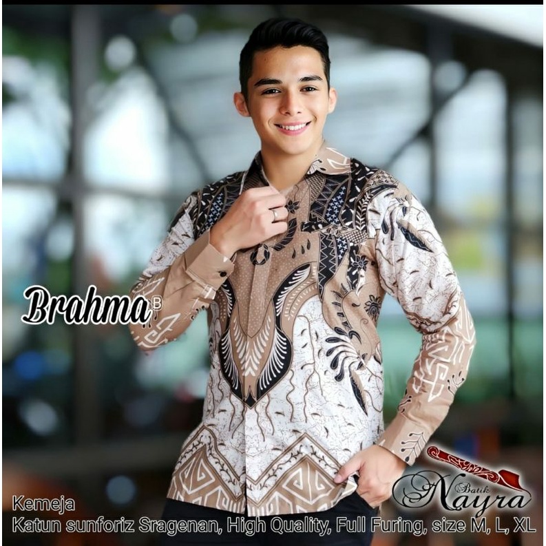 BRAHMA Kemeja Batik Pria Slimfit Lengan Panjang Bahan Katun Halus Lapis Furing