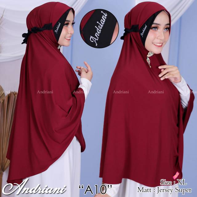 Hijab Andriani tali kriwil list A10 XL Tanggung Matt Jersey Super
