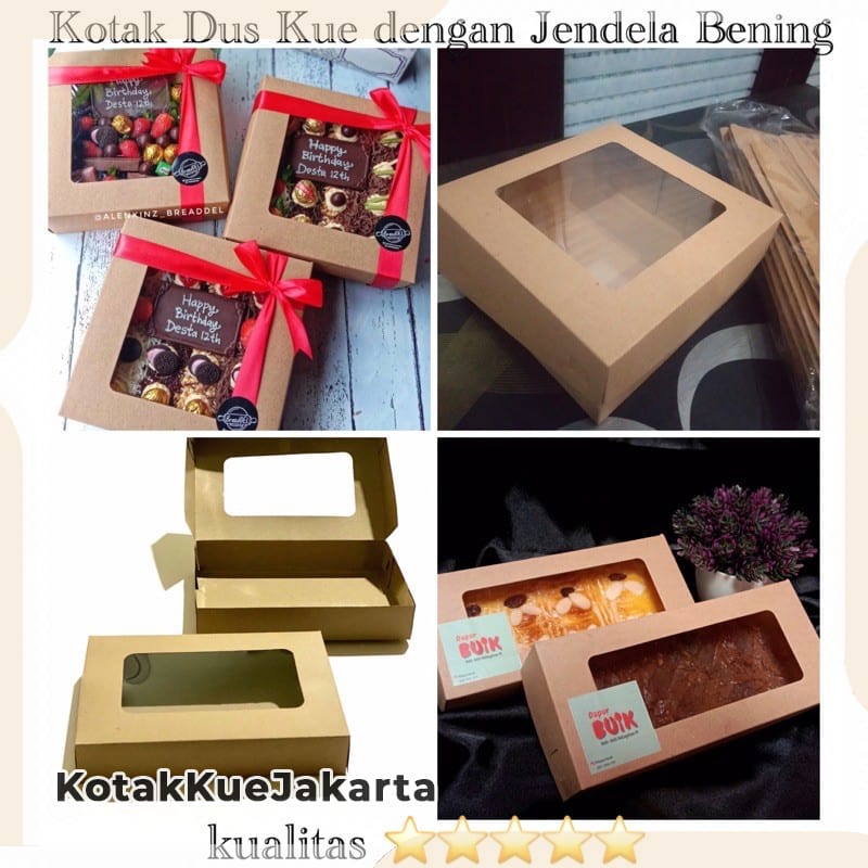 Jual 5 Box Kotak Dus Kue Dengan Jendela Mika Bening Uk 20x20 22x10 Kotak Brownies Donat Roti 9558