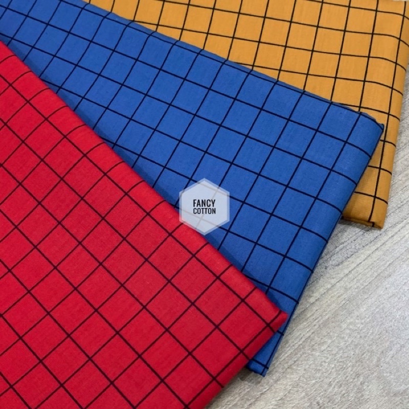 kain katun jepang motif kotak garis hitam f2020