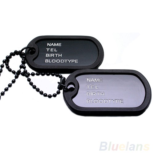 Kalung tentara army Rantai Berliontin 2 Dog Tag Hitam Gaya Militer