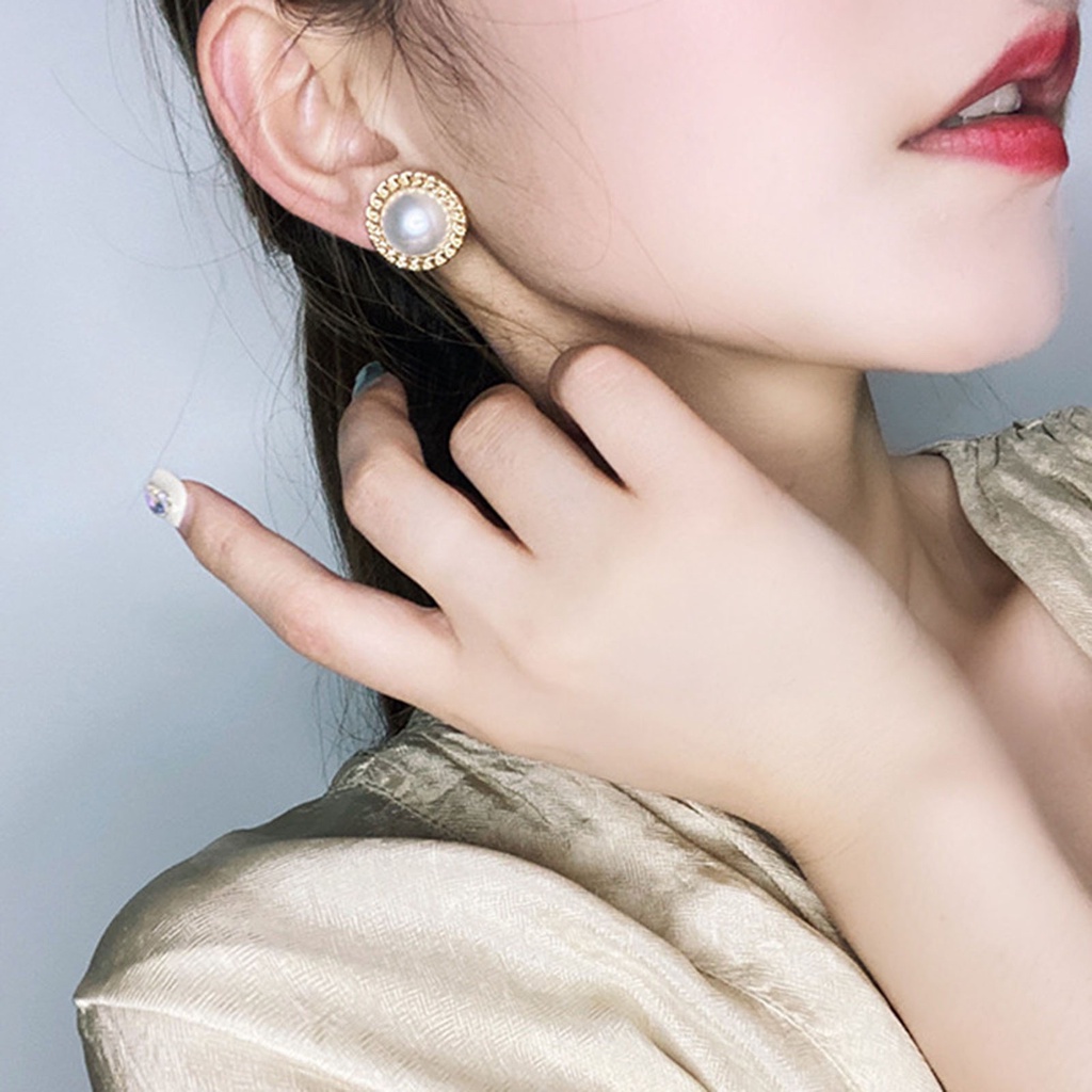 Hu Hu Hu Hu Hu Alat Bantu Pasang Kacamata♡ Anting Stud Mutiara Berlian Imitasi Bentuk Geometris Untuk Hadiah Wanita