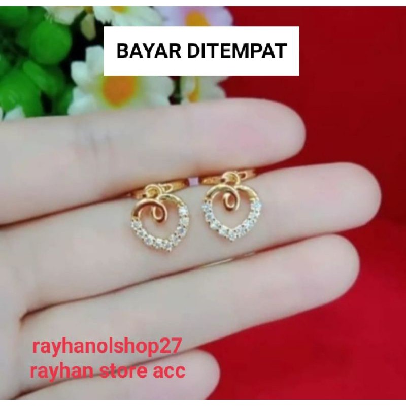 ANTING WANITA TITANIUM MATA LOVE FULL PERMATA RO-27 LAPIS EMAS 24 K TERSEDIA WARNA GOLD DAN SILVER