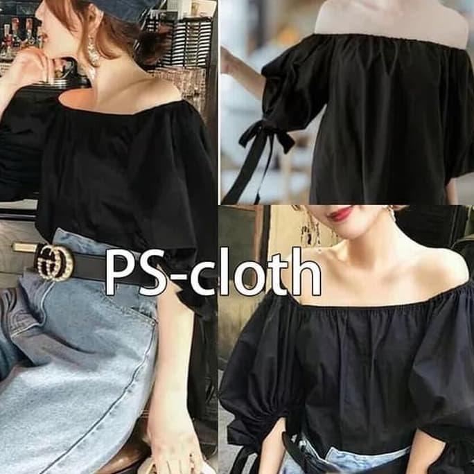 Nice Sabrina Hitam Putih Polos Baju Atasan Wanita Bluss Blus Jumbo Korea High Quality