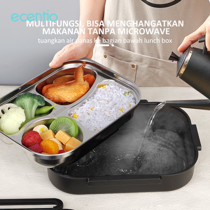 ecentio lunch box stainless /Kotak Makan 4 Sekat Tahan Panas Dan Anti Tumpah tempat makan