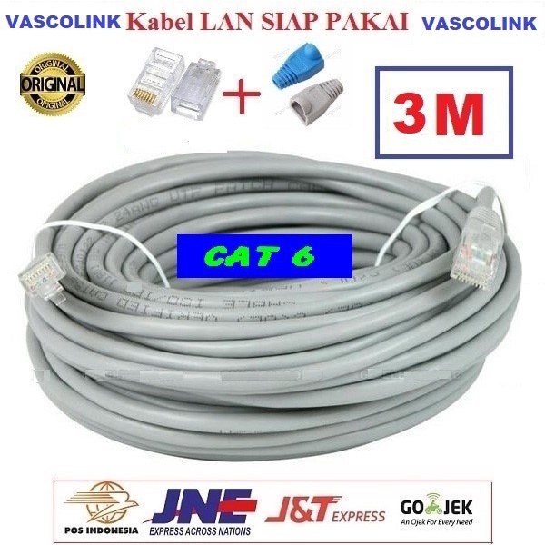 Kabel Lan Vascolink Cat 6 3 meter Siap Pakai/3M / 3meter UTP