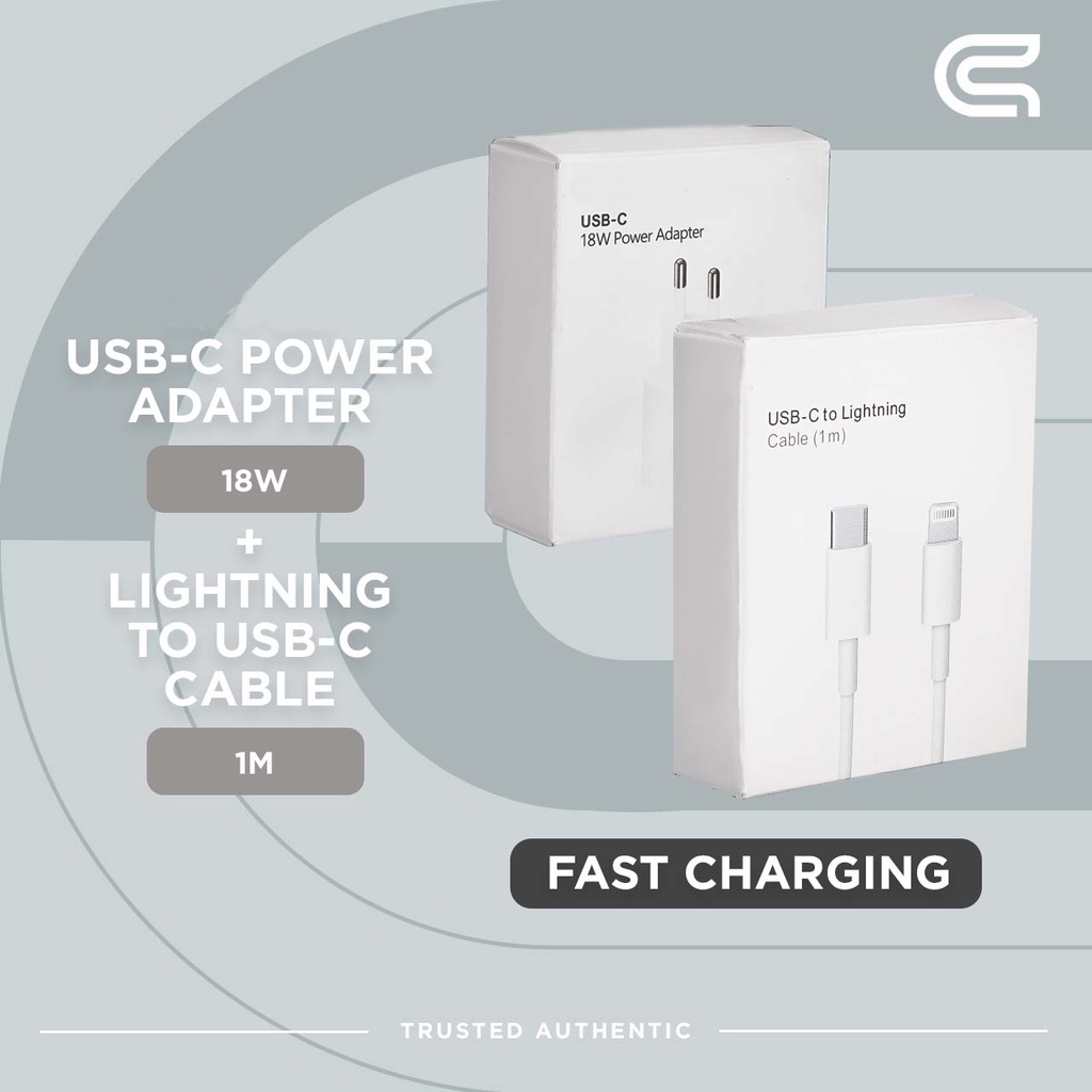 Charger Fast Charging - Lightning To USB-C Cable 1 Meter &amp; USB-C Adapter 18w