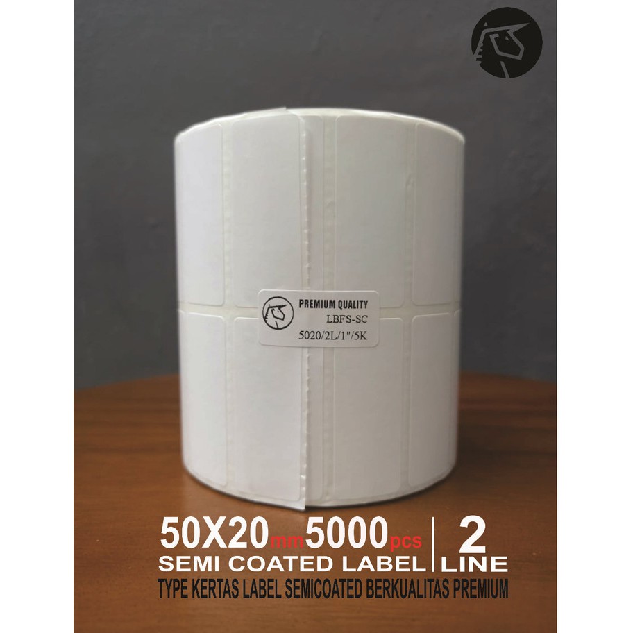 SemiCoated 50x20mm 2Line 5000pcs Gap 3mm Core 1&quot; Perforasi Label Sticker Barcode