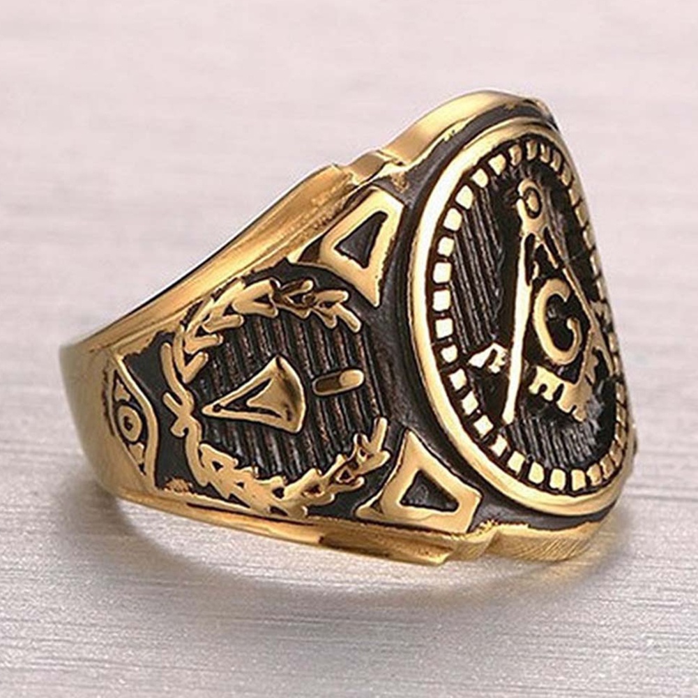 Hu Hu Hu Hu Hu Alat Bantu Pasang Kacamata♡ Cincin Pria Bahan Alloy Desain Simbol Freemason Gaya Vintagepunk Untuk Hadiah