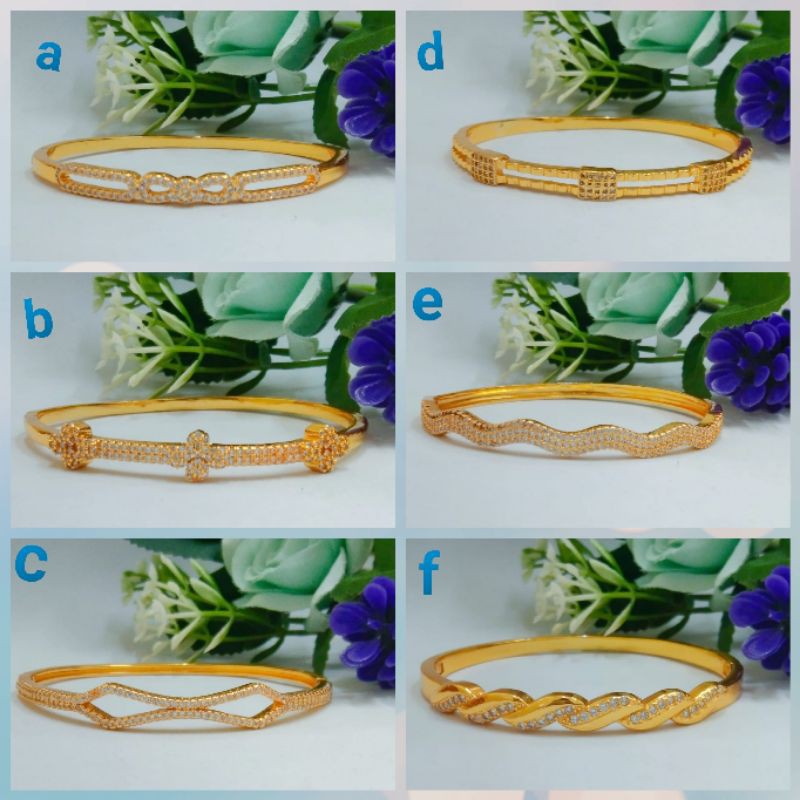 Gelang kolong xuping wanita dewasa berlapis emas dengan mata zircon 93p