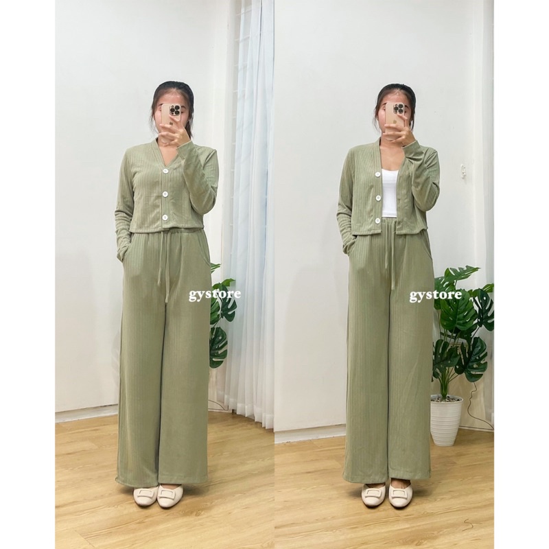 Laurent Knit Korean Set | Setelan Wanita Cardigan &amp; Celana