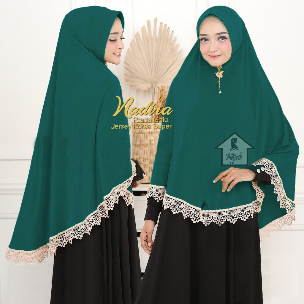 Jilbab Instan Jersey Jumbo Renda Nadira Jilbab Bergo termurah  RUMAH HIJA'B-Hijau Botol