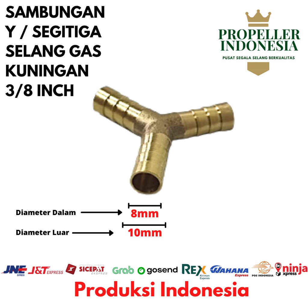 Sambungan Selang Gas Kuningan Y 3/8&quot; Neple Kuningan Cabang 3 10mm