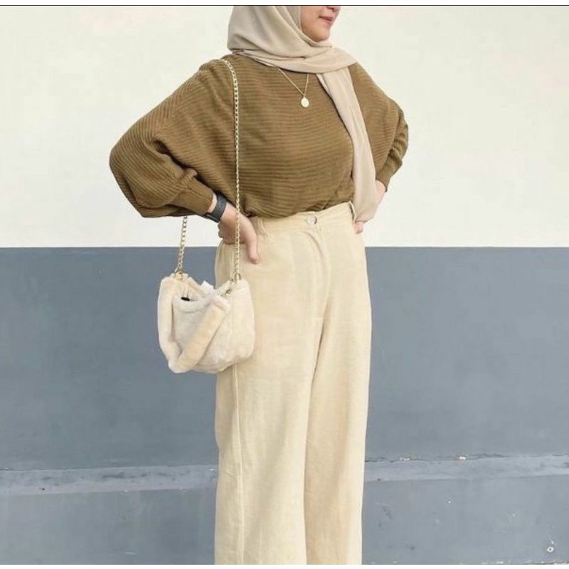 [PREMIUM] Helwa Sweater Batwing Knit // Sweater Batwing Rajut-Bronze
