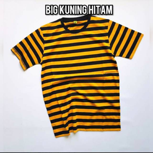 KAOS STRIPE BIG KUNING HITAM COTTON PREMIUM