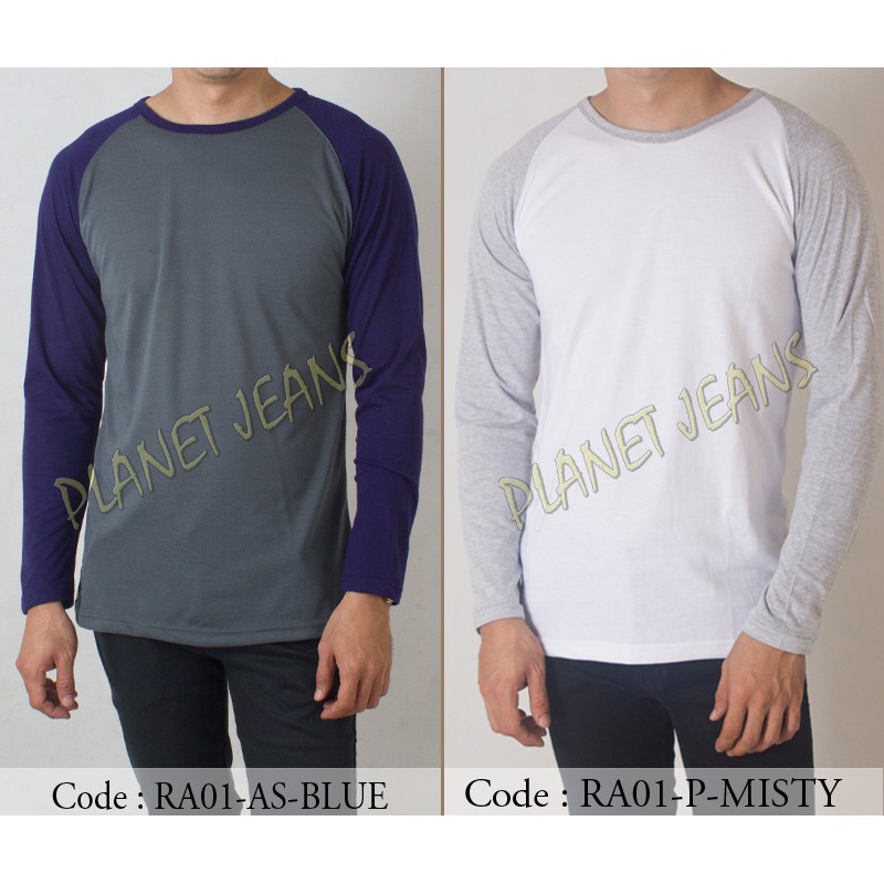 Baju kaos polos raglan lengan panjang cowok kaus oblong pria polosan