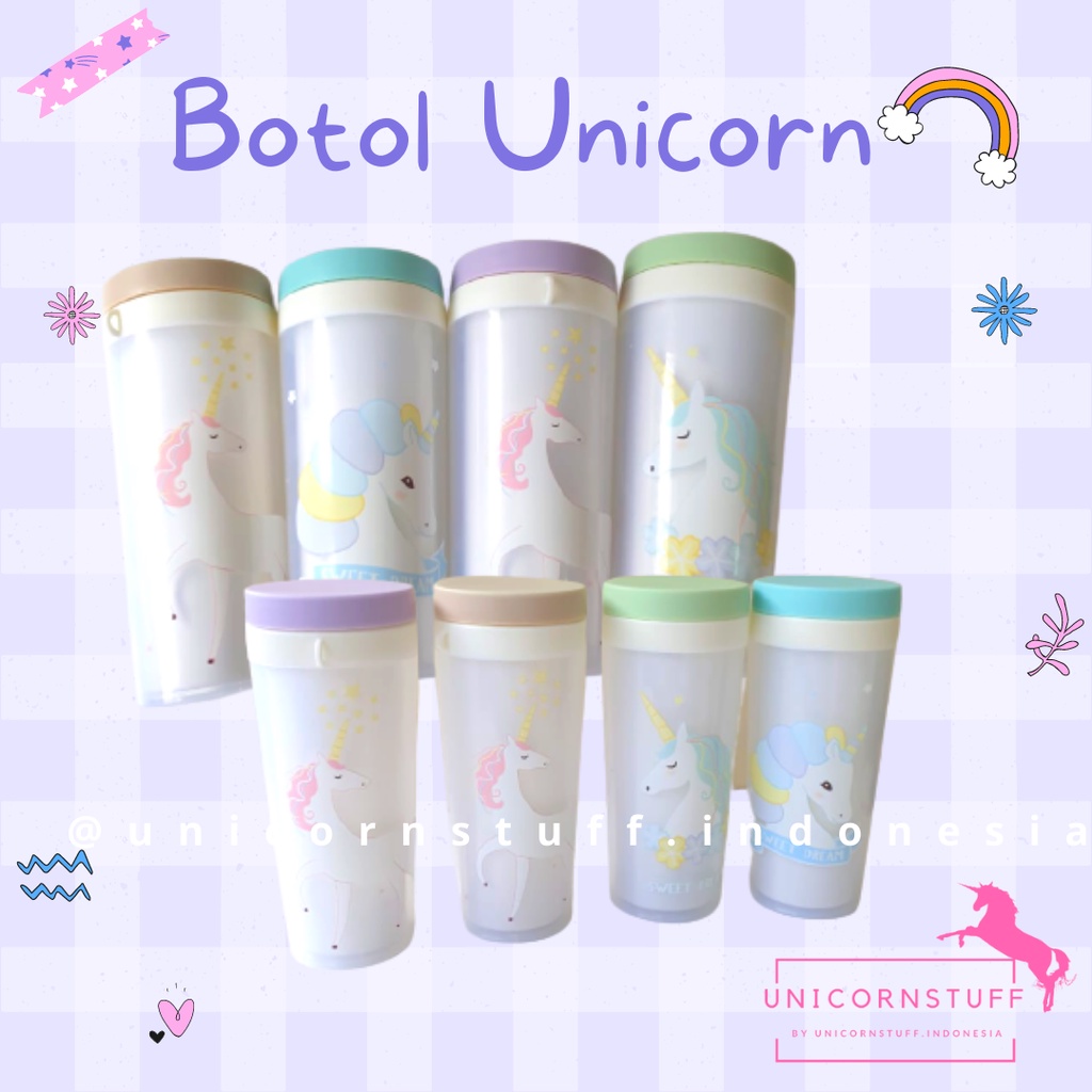 Botol Minum Unicorn Sekolah Anak Dengan Tali Pony Perempuan Cewek Bekal Gelas