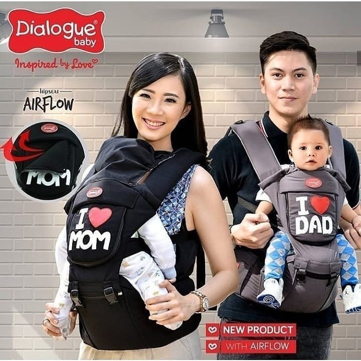 Gendongan Bayi Hipseat Dialogue Baby- Gendongan Bayi Depan Saku I Love Mom