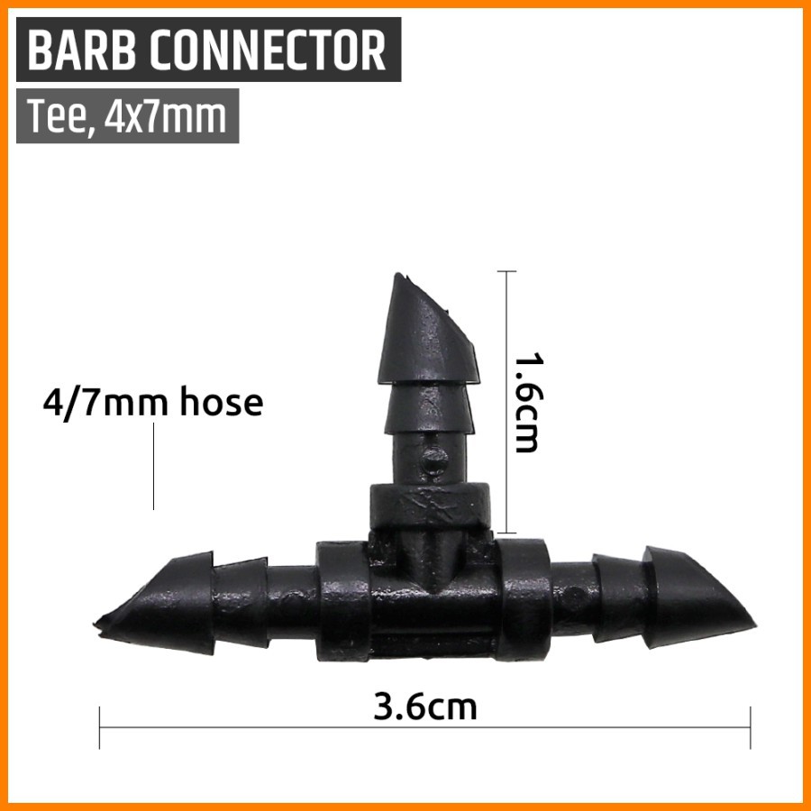 Barb Connector 7 mm - Tee | Konektor Selang Irigasi Hidroponik - Cabang 3, Tee T