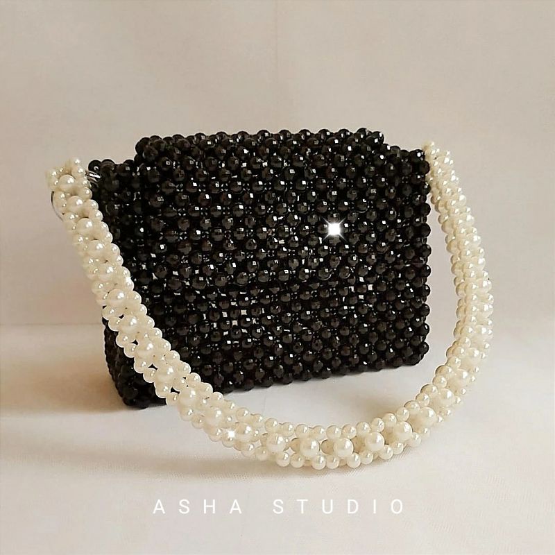 ORCHIDA BEADED BAG BLACK/ Tas Manik-manik /Tas Mutiara / Beaded bag